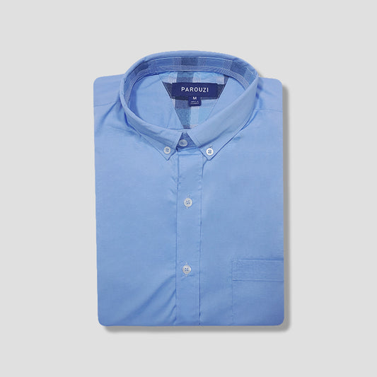 Camisa doblada hecha en algodón de color azul claro para hombre marca parouzi