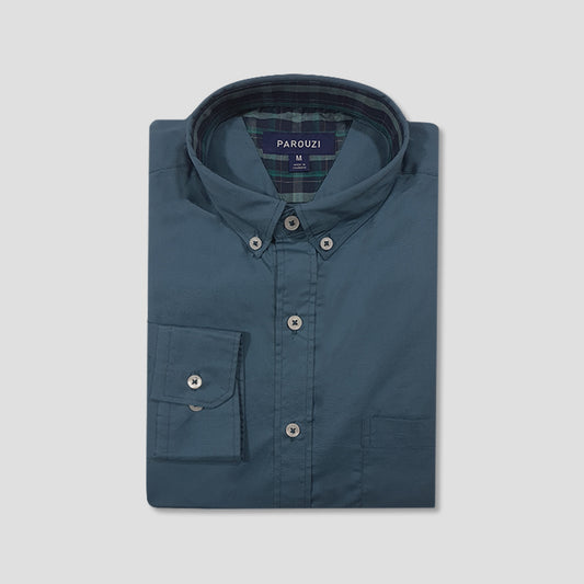 Camisa centrada hecha en algodón de color azul cobalto para hombre marca parouzi